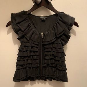 Theory Black Silk Ruffle Blouse. Size P.